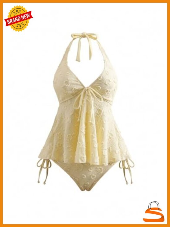Other - 2 Piece Halter Tankini Set Textured Babydoll Tops with Panty Swimsuits